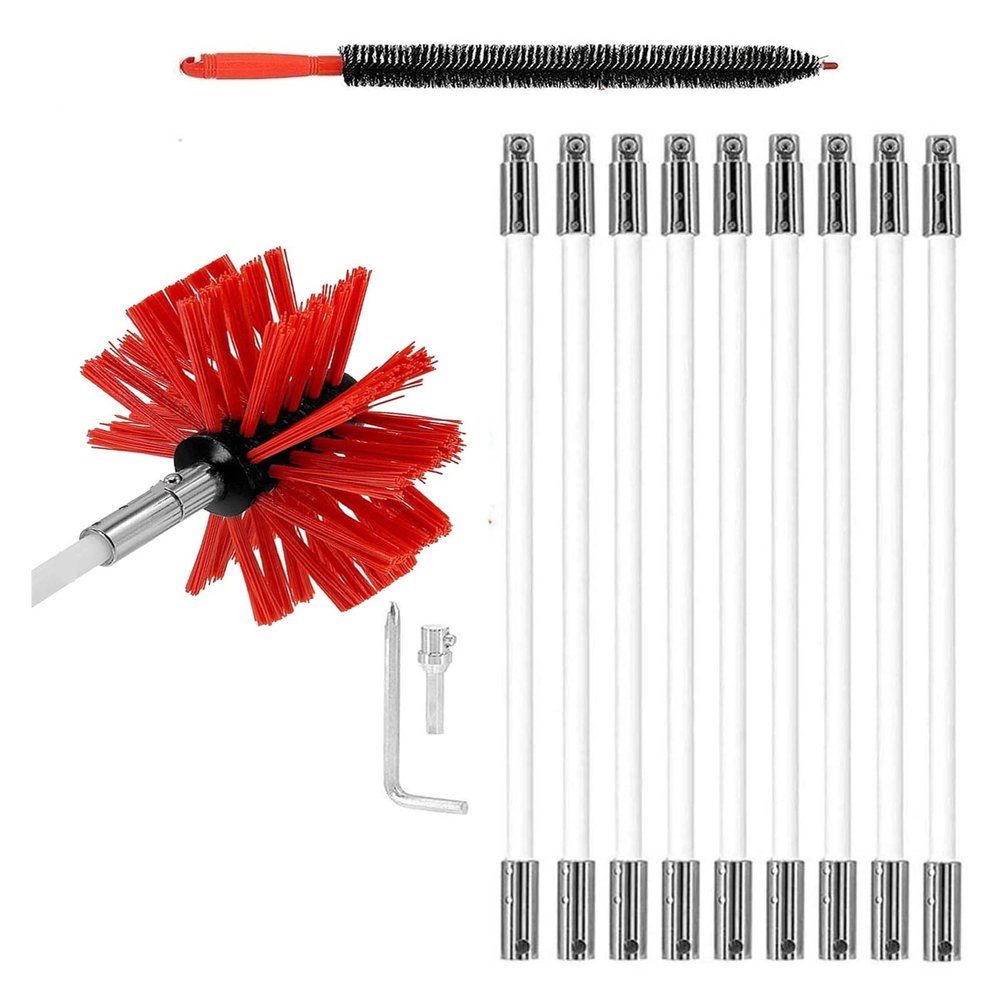 Chimney Cleaning Set with 9 Flexible Rods, Brush and Drill-Driven Rotating System (9 Rods, 410 mm)