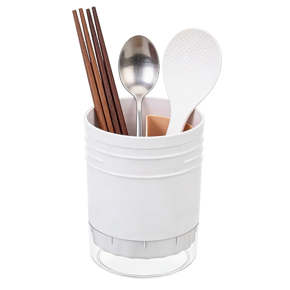 Round Kitchen Utensil Holder, Plastic, White
