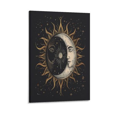 Sun and Moon 3D Canvas Wall Art, Nonwoven Canvas Print, Framed Artwork, 12 x 18 in (30 x 45 cm)