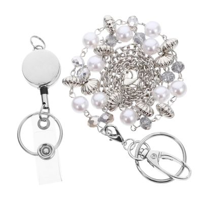 Operitacx Glass Bead ID Lanyard with Retractable Easy-Click Clasp