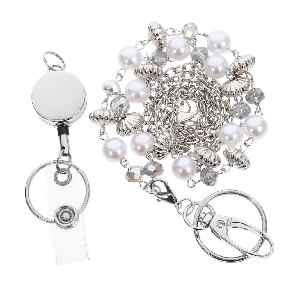 Operitacx Glass Bead ID Lanyard with Retractable Easy-Click Clasp