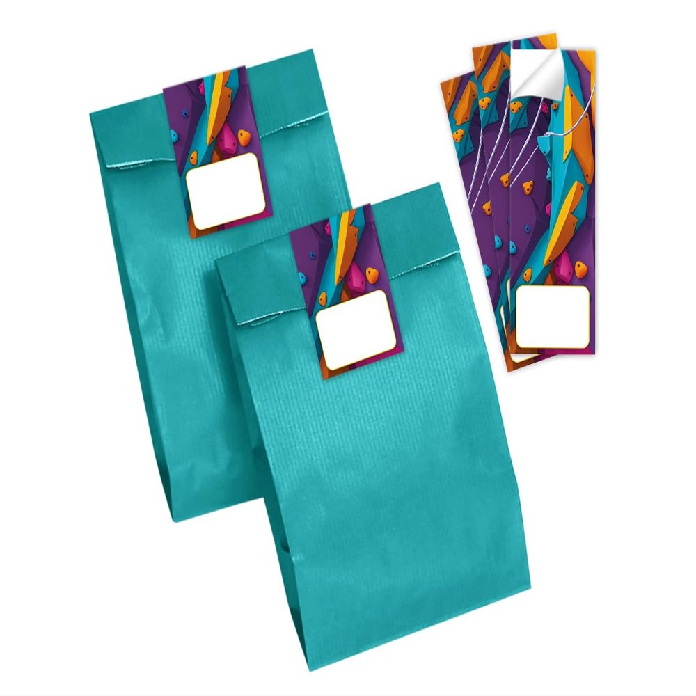 JuNa-Experten 8 Gift Bags, Petrol + 8 Climbing Stickers for Boys and Girls, Party Favors for Children's Birthday Parties