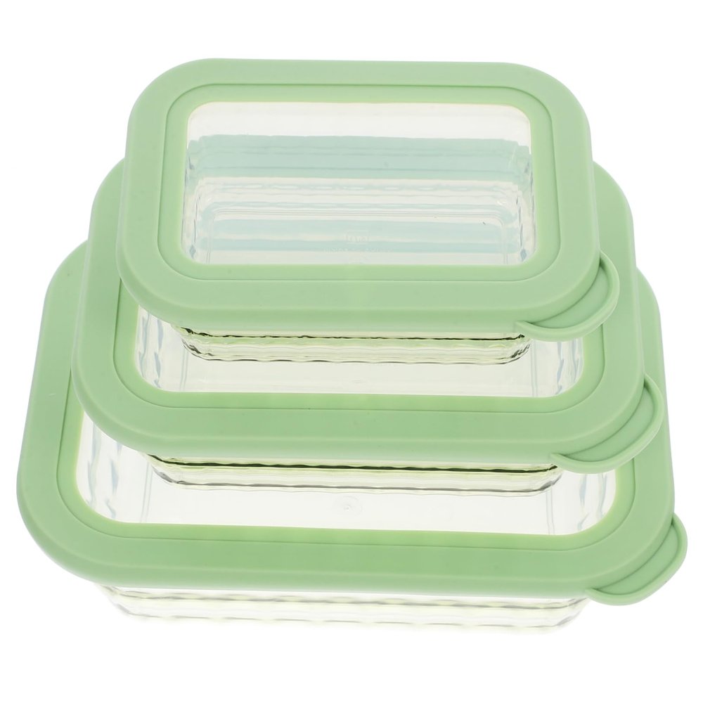 MUCKLILY 3-Piece Storage Box Set, 330 ml/735 ml/1600 ml, Light Green