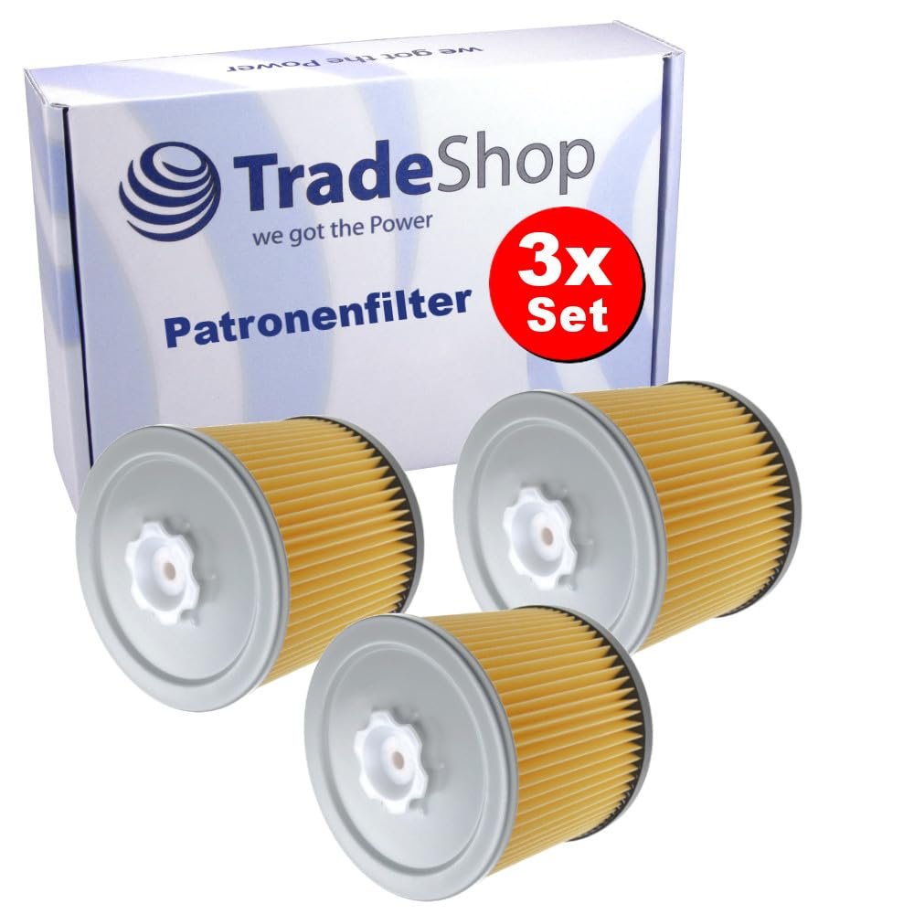 3x Trade-Shop Cartridge Pleated Filters Compatible with Bosch GAS 12-30 F, PAS 11-25 and PAS 11-25 F, Replaces 2 607 432 001