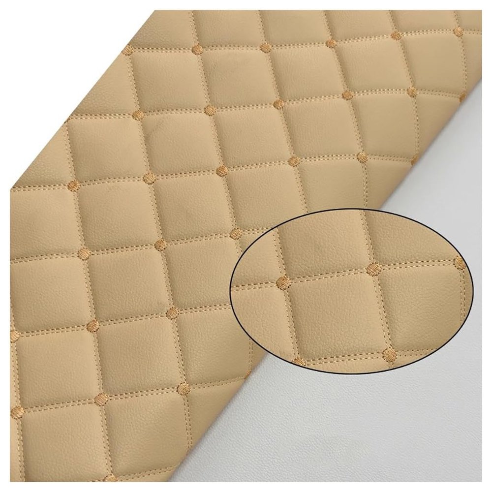 Quilted Faux Leather Upholstery Fabric, Beige, 1.6 x 2 m