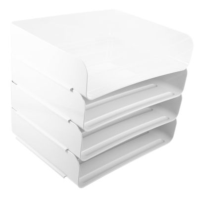 HOUDERCO Office Tray Organizer, Tiered Stackable Document Holder for Desk, White Paper Holder for Home and Office