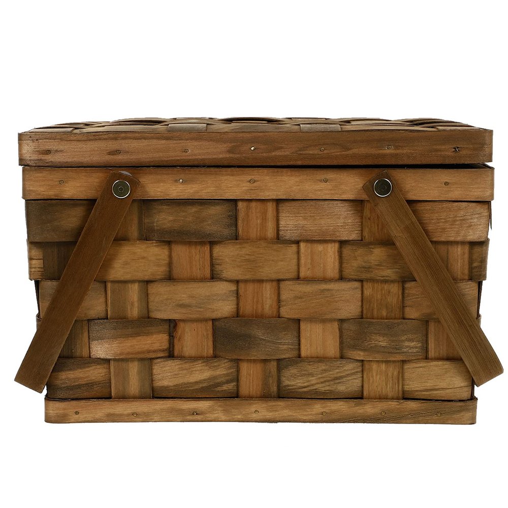 Happyyami Handmade Portable Picnic Basket with Lid, Multifunctional Storage Basket for Outdoor Use and Kitchen, Natural Style