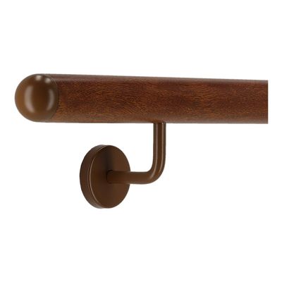 TIBU Aluminum Handrail, Mahogany Wood Décor, 270 cm, 3 Angled Stainless Steel Brackets and Semicircular Cap