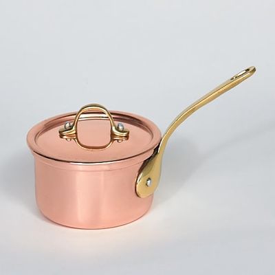Copper Saucepan with Lid, Brass Handle, Tinned Interior, 10 cm
