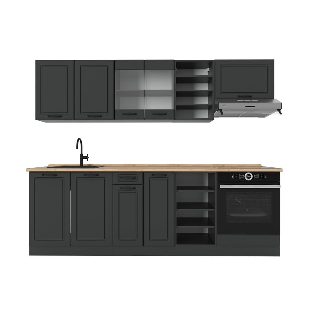 Vicco R-Line Kitchen Unit, Anthracite Country Style/Anthracite, 240 cm