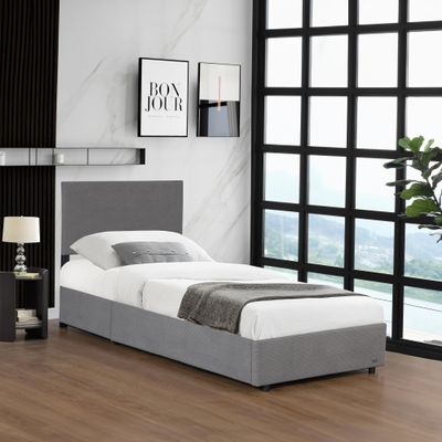 Corium Juva Upholstered Bed Frame with Lift-Up Slatted Base, Corduroy, 90 x 200 cm, Gray