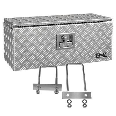 Aluminum Tread Plate Drawbar Box 700 x 300 x 300 mm with 2 Gas Springs and Stainless Steel Latch, incl. MON4002