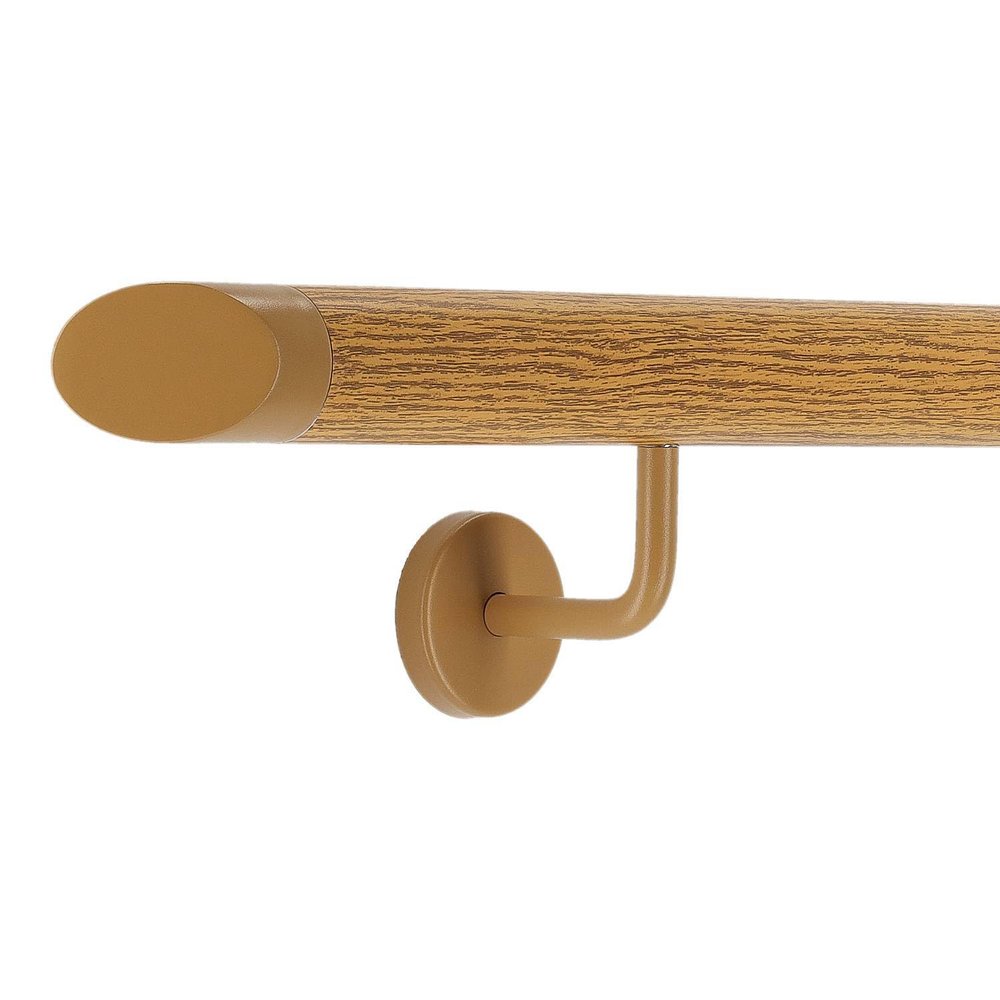 TIBU Aluminum Handrail, Oak Wood Decor, 580 cm, 6 Angled Stainless Steel Brackets and Angled End Piece