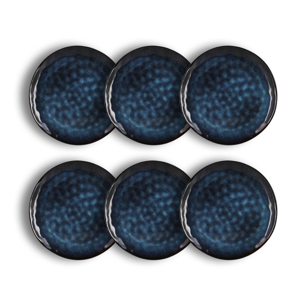 OGO LIVING Costa Set of 6 Flat Dinner Plates, 28 cm, Blue Stoneware, 2614770