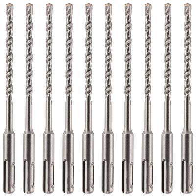 SDS Plus Hammer Drill Bits, 6 mm x 160 mm, Tungsten Carbide-Tipped Masonry Bits for Brick, Concrete, Stone and Granite, 10-Piece Set