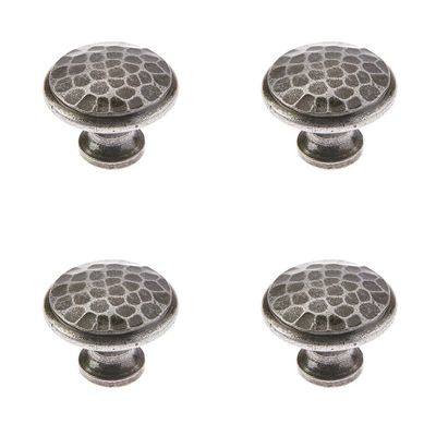 Loops Rustic Hammered Pewter Cabinet Knob, 40 mm, Handcrafted Design, 4-Pack