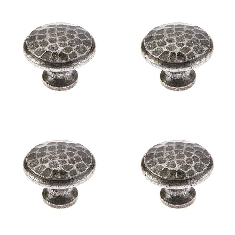 Loops Rustic Hammered Pewter Cabinet Knob, 40 mm, Handcrafted Design, 4-Pack