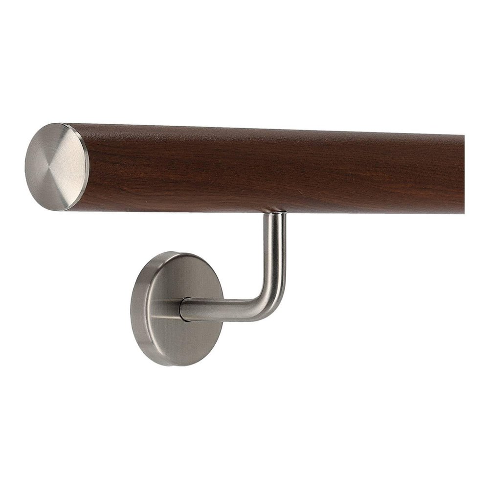TIBU Aluminum Handrail, Walnut Woodgrain Finish, 30–600 cm, 90 cm with 2 Brackets and Curved Cap