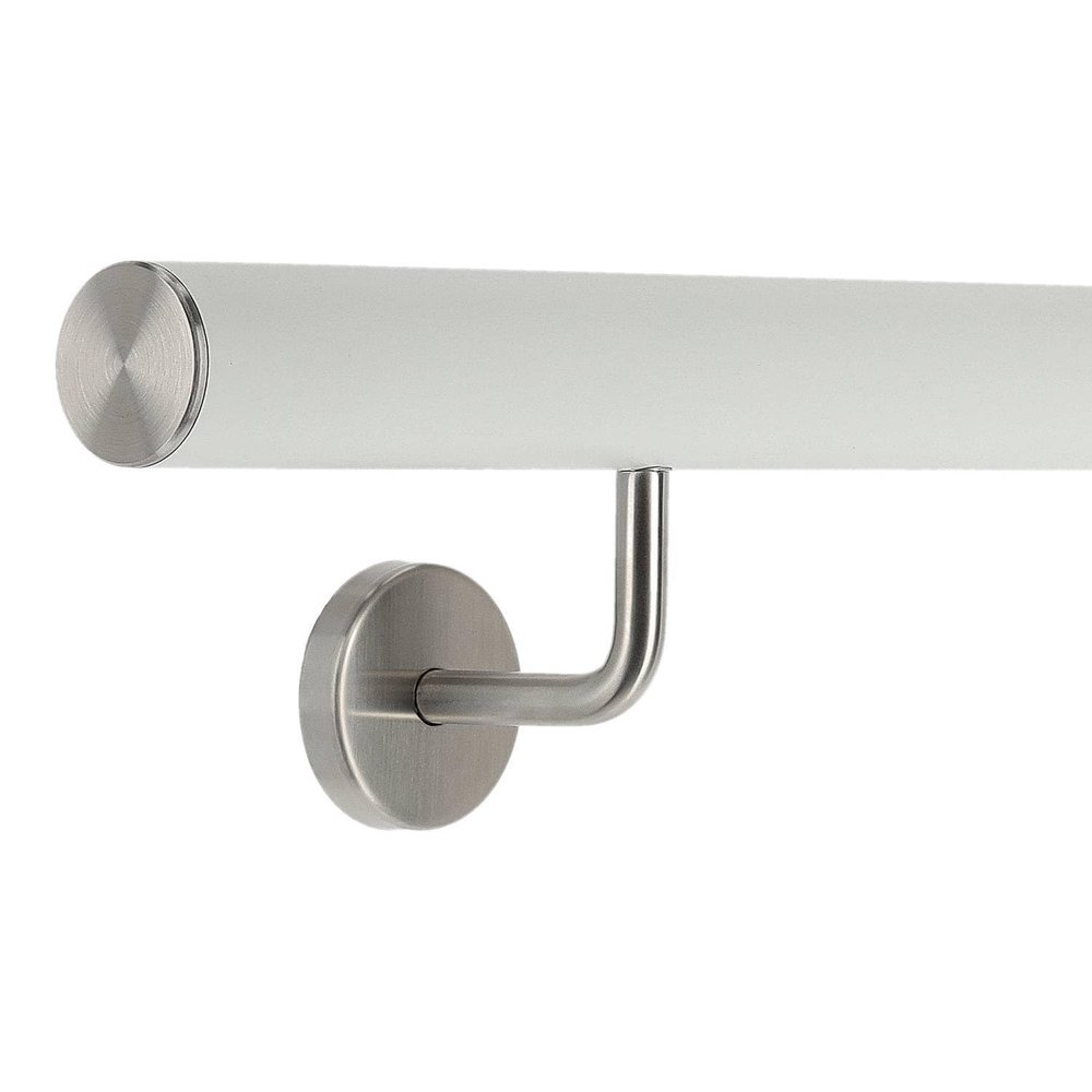 TIBU White Aluminum Handrail, 110 cm, 2 Angled Stainless Steel Brackets and Straight End Cap