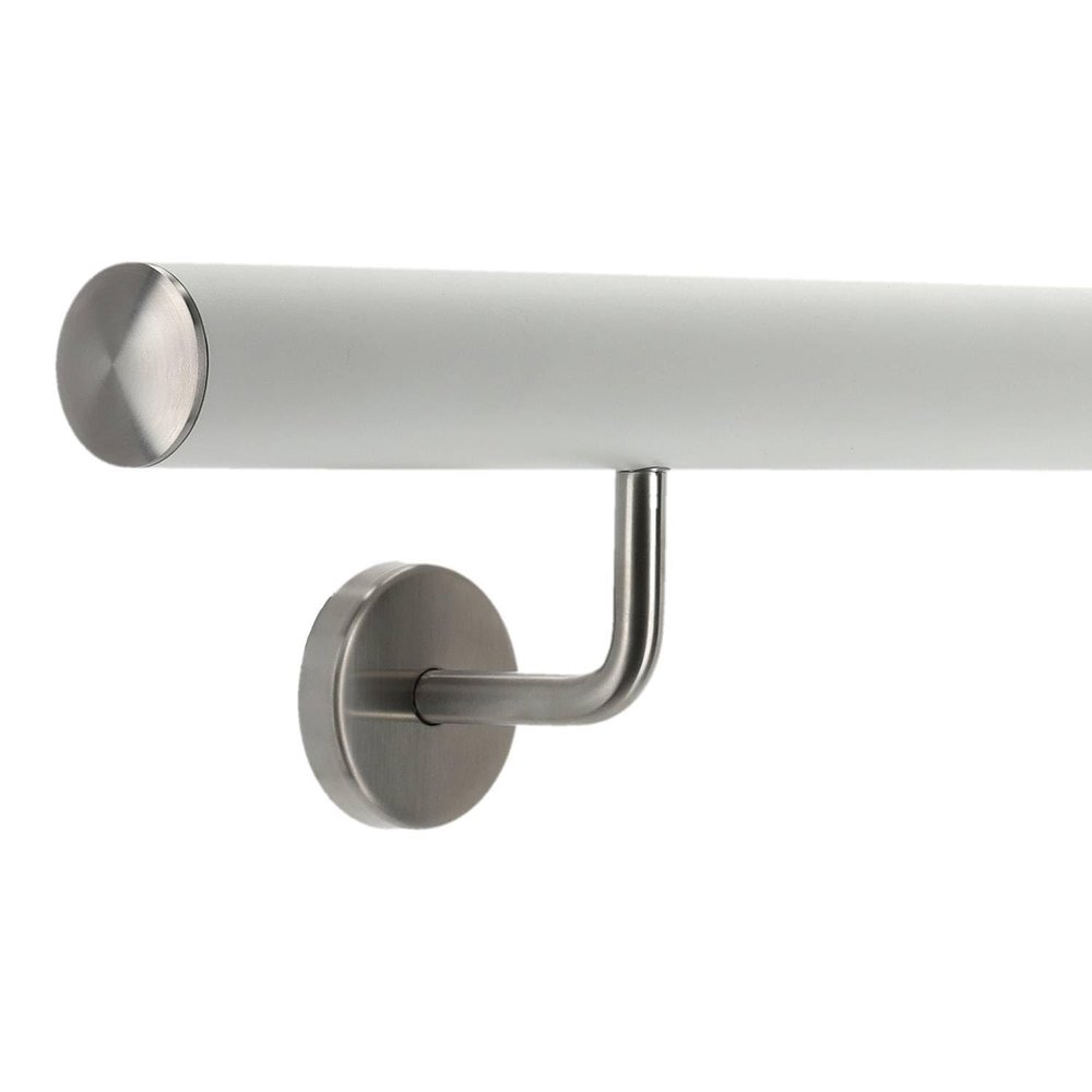 TIBU White Aluminum Handrail, 280 cm, with 3 Angled Stainless Steel Brackets and Curved Cap