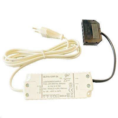 12V DC LED Transformer, 1–15W, 1.25A, Stabilized Voltage, 6-Way Mini-AMP Plug