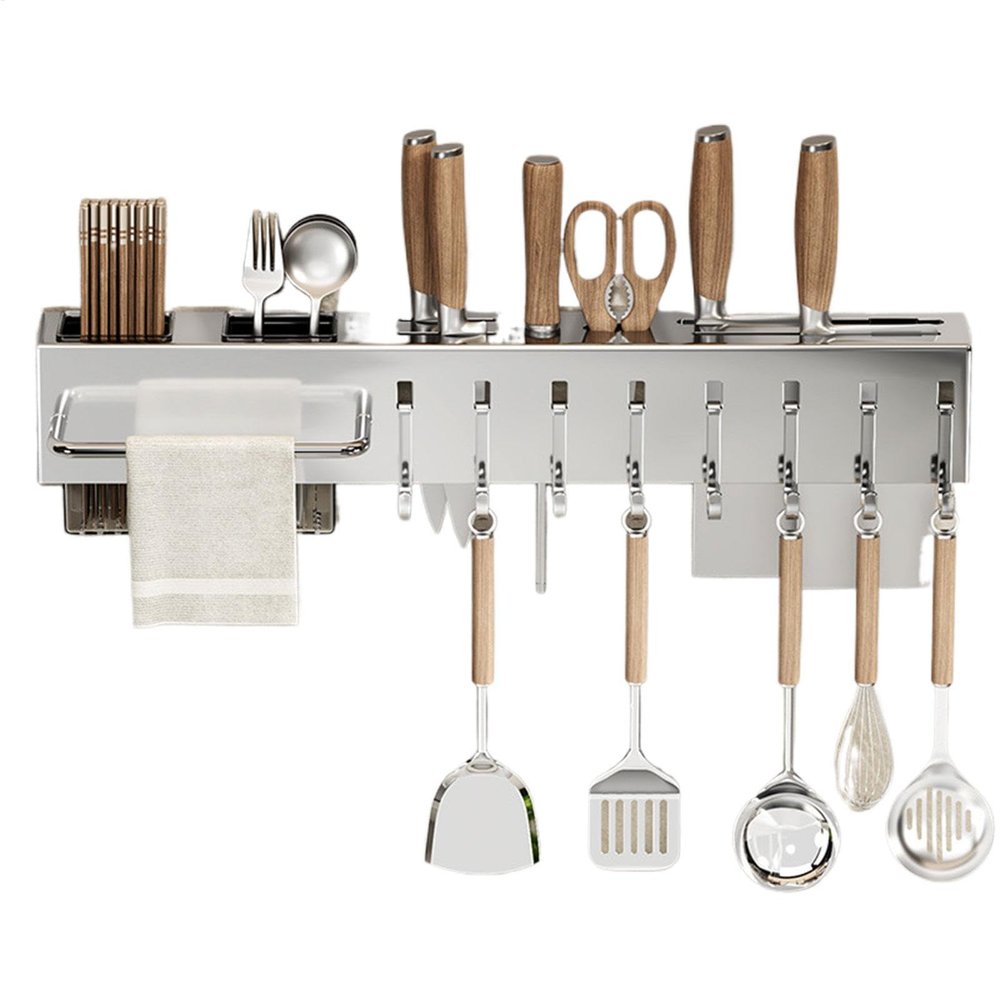 Jubepk Wall-Mounted Hanging Pot Rack, 130 cm, 17 cm, 19 cm