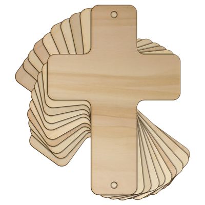 Christian Wooden Cross Shapes, 3 mm, Rounded Corners, 18 x 12.6 cm, 2 Holes, 10 Pieces