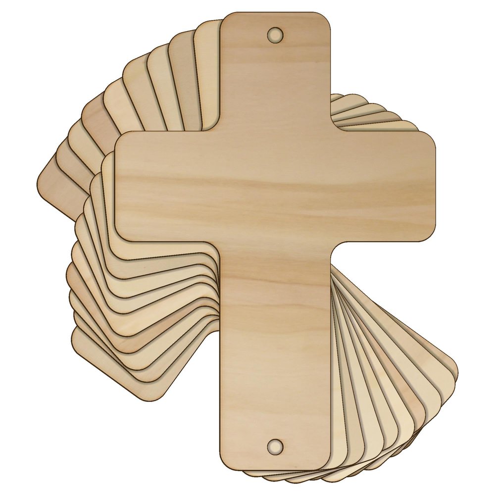 Christian Wooden Cross Shapes, 3 mm, Rounded Corners, 18 x 12.6 cm, 2 Holes, 10 Pieces