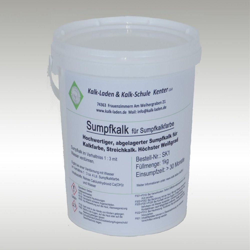 Slaked Lime/Lime Paint/Whitewash, Mold-Resistant, Purely Natural, 1 kg for Approx. 14 m²