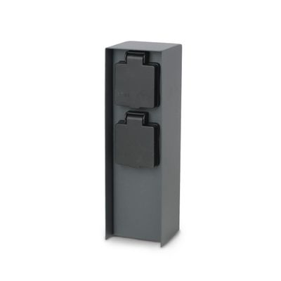LongLife LED IP44 Outdoor Garden Outlet Post, Square, 23 cm, 2 Outlets, Anthracite
