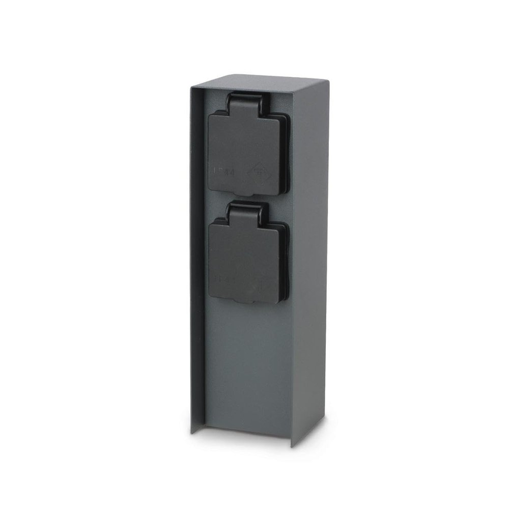 LongLife LED IP44 Outdoor Garden Outlet Post, Square, 23 cm, 2 Outlets, Anthracite