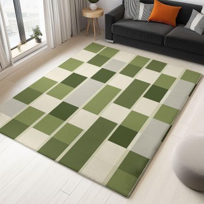 Simple Geometric Grid Rug, 120 x 170 cm, Green
