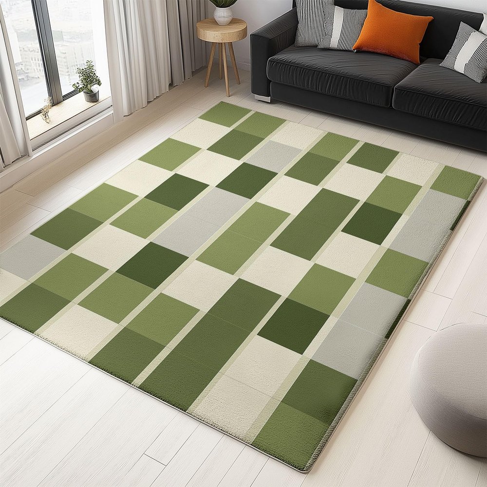 Simple Geometric Grid Rug, 120 x 170 cm, Green