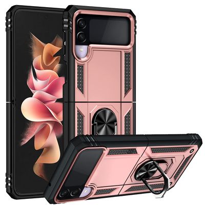 Jiajihua Case for Samsung Galaxy Z Flip4 5G SM-F721B/SM-F721B/DS, Hard PC + TPU, Magnetic Ring Kickstand, Pink