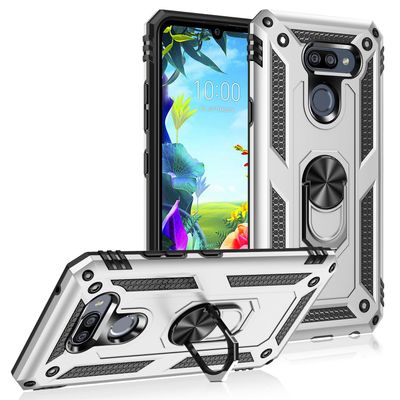 Jiajihua Case Compatible with LG K40S [Hard PC+TPU], 2-in-1 Car Mount, Magnetic Ring, Kickstand, Silver