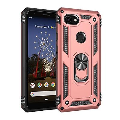 Jiajihua Case Compatible with Google Pixel 3a / Pixel 3 Lite, Hard PC + TPU, 2-in-1 Magnetic Car Mount Ring Kickstand, Pink