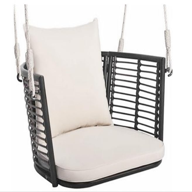 GYMAX PE Rattan Hanging Chair with Cushions and 2 Hanging Ropes, 180 kg Capacity, White