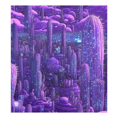 Purple Techno Cactus Magnetic Reusable Cover, Unique Refrigerator Magnet, Christmas Decor, 58.4 x 66 cm
