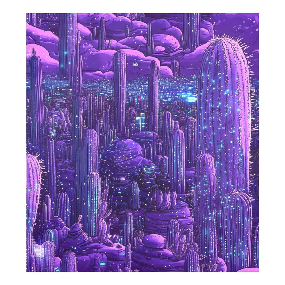Purple Techno Cactus Magnetic Reusable Cover, Unique Refrigerator Magnet, Christmas Decor, 58.4 x 66 cm