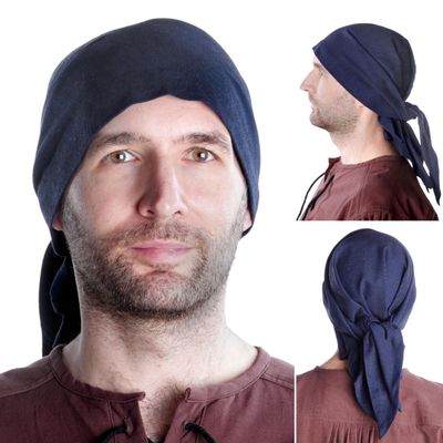HEMAD Men's Medieval Pirate Headscarf, 100% Cotton, Triangle Style, Fidegart, Blue