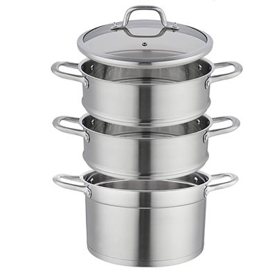 Steamer/Soup Pot, 304 Food-Grade Stainless Steel, 3-Layer Clad Base, 28 cm