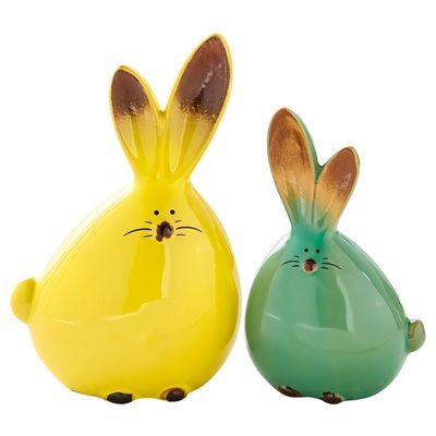FONDUO Set of 2 Ceramic Easter Bunny Figurines