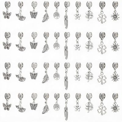 UNICRAFTALE 60-Piece, 10-Style Antique Silver Charm Set for Jewelry Making