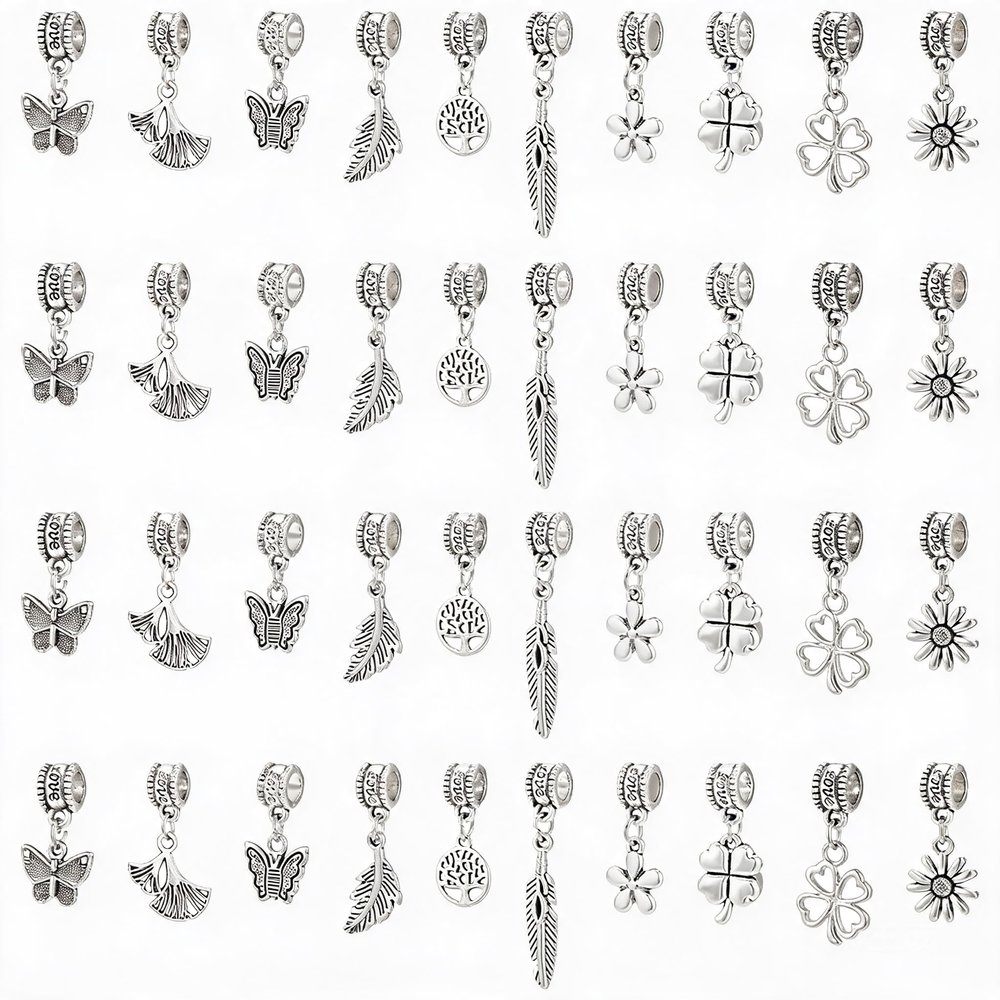 UNICRAFTALE 60-Piece, 10-Style Antique Silver Charm Set for Jewelry Making