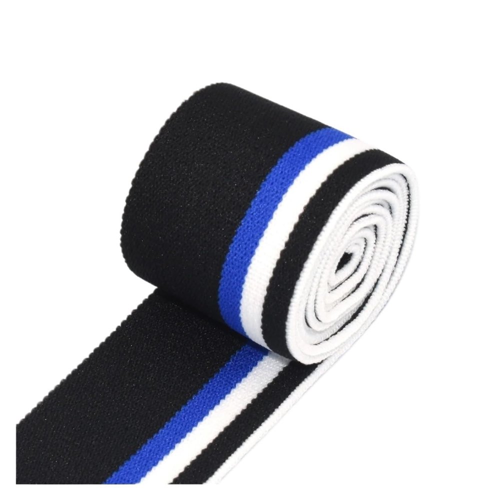 Black-Blue Ribbed Stretch Cuff Band, 1.5 in (38 mm)