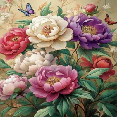 GLTEYACO DIY 5D Round Full Drill Diamond Painting Kit, Butterfly Flowers, 40 x 50 cm