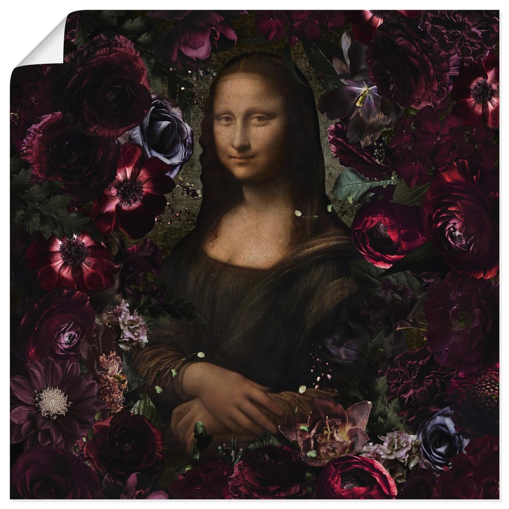 ARTLAND Wall Decor Poster & Art Print, 100 x 100 cm, Flowers, Roses, Painting, Portrait, Mona Lisa, Renaissance U5KK