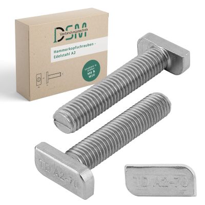 DSM M10 x 30 mm Type 28/15 Stainless Steel A2 Hammer-Head Bolts, 100 Pack