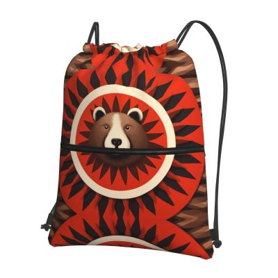 HCVXBSA Brown Bear Water-Resistant Drawstring Backpack, Black, One Size