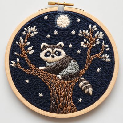 Punch Needle Kit for Beginners with Raccoon and Moon Design